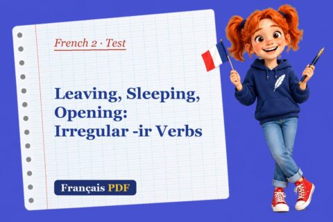 Leaving, Sleeping, Opening: Irregular -ir Verbs – French 2 test with Zoé, the Français PDF coach