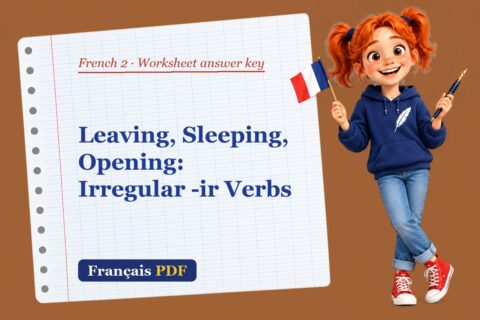 Leaving, Sleeping, Opening: Irregular -ir Verbs – French 2 worksheet answer key with Zoé, the Français PDF coach