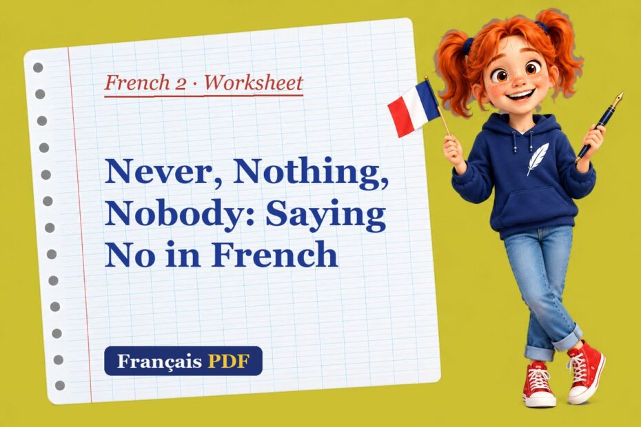 Never, Nothing, Nobody: Saying No in French – French 2 worksheet with Zoé, the Français PDF coach