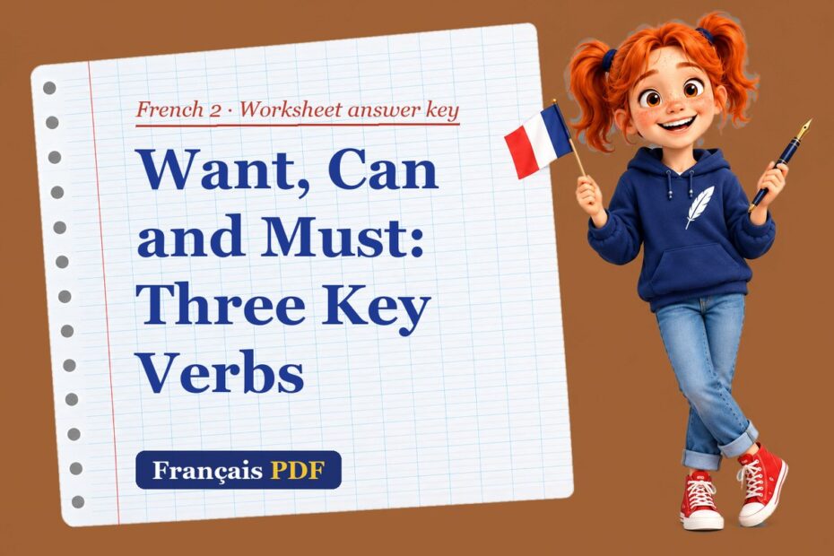 Want, Can and Must: Three Key Verbs – French 2 worksheet answer key with Zoé, the Français PDF coach