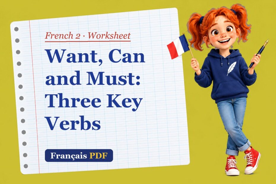 Want, Can and Must: Three Key Verbs – French 2 worksheet with Zoé, the Français PDF coach