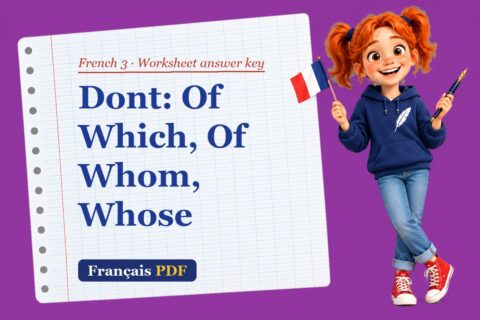 Dont: Of Which, Of Whom, Whose – French 3 worksheet answer key with Zoé, the Français PDF coach
