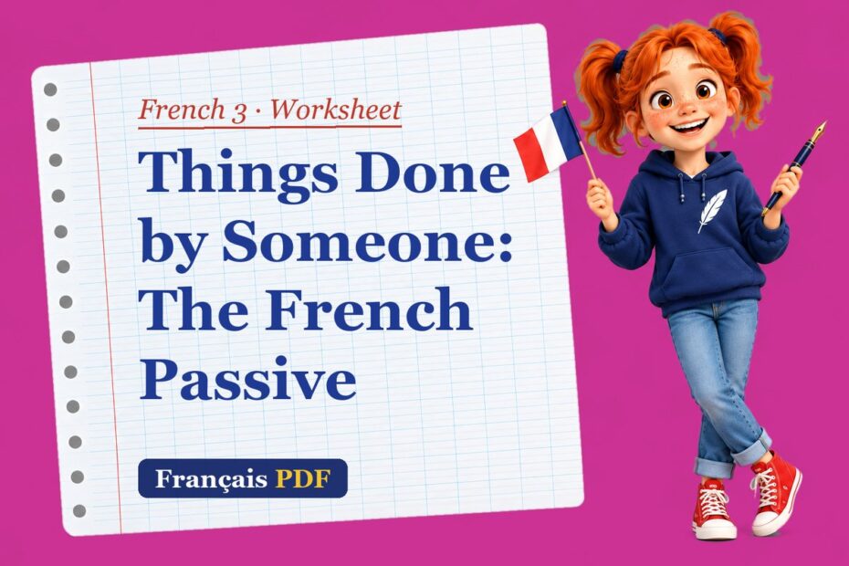 Things Done by Someone: The French Passive – French 3 worksheet with Zoé, the Français PDF coach