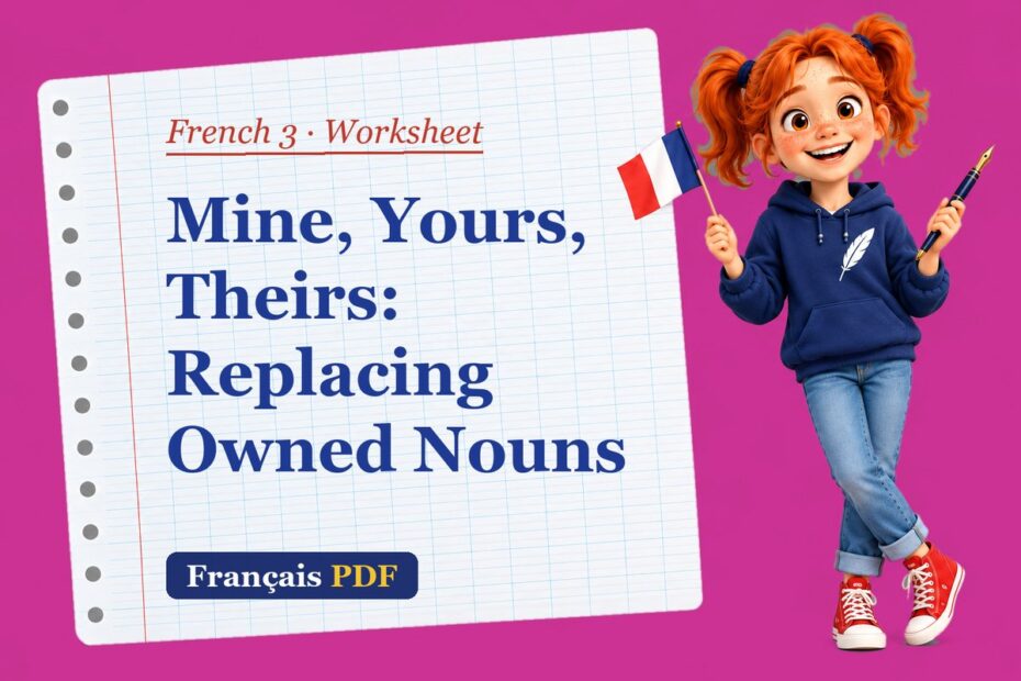 Mine, Yours, Theirs: Replacing Owned Nouns – French 3 worksheet with Zoé, the Français PDF coach