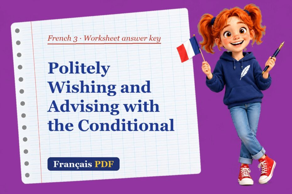 Politely Wishing and Advising with the Conditional – French 3 worksheet answer key with Zoé, the Français PDF coach