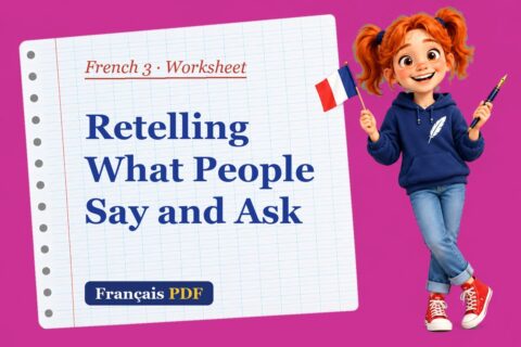 Retelling What People Say and Ask – French 3 worksheet with Zoé, the Français PDF coach