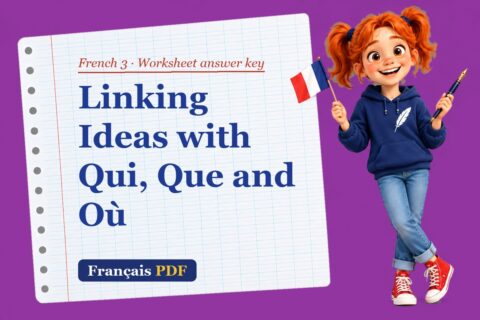 Linking Ideas with Qui, Que and Où – French 3 worksheet answer key with Zoé, the Français PDF coach