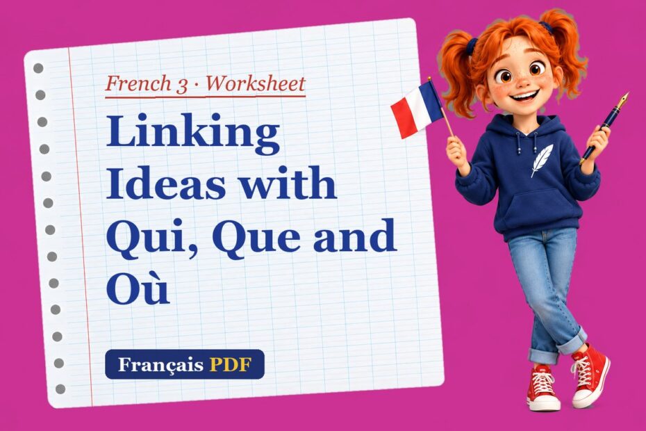 Linking Ideas with Qui, Que and Où – French 3 worksheet with Zoé, the Français PDF coach