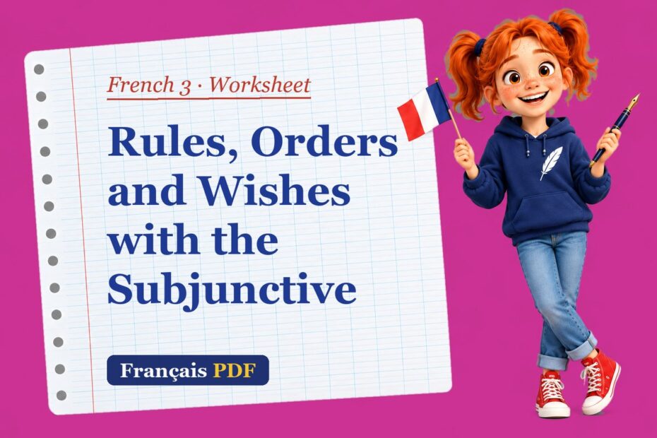 Rules, Orders and Wishes with the Subjunctive – French 3 worksheet with Zoé, the Français PDF coach