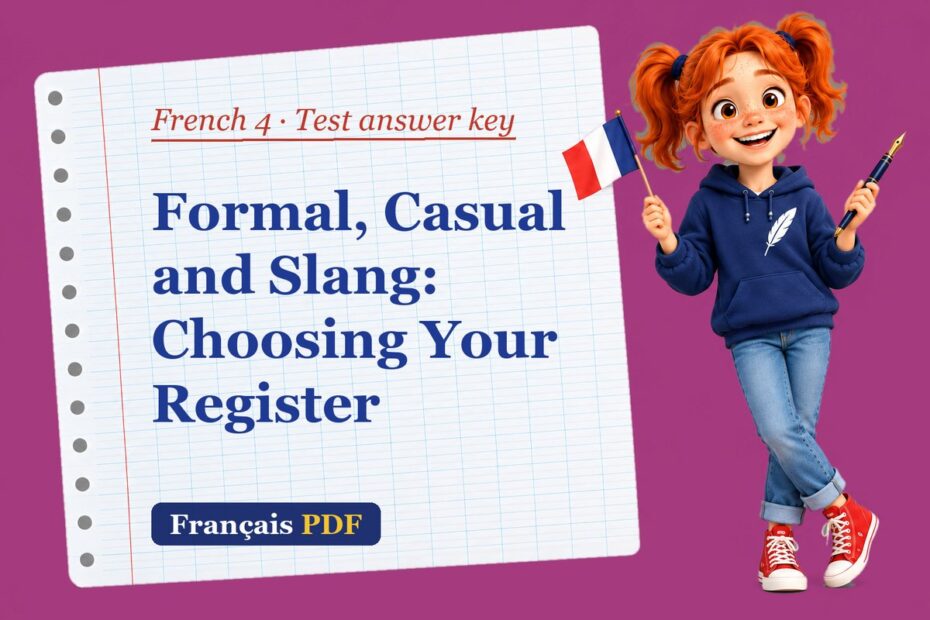 Formal, Casual and Slang: Choosing Your Register – French 4 test answer key with Zoé, the Français PDF coach