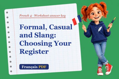 Formal, Casual and Slang: Choosing Your Register – French 4 worksheet answer key with Zoé, the Français PDF coach