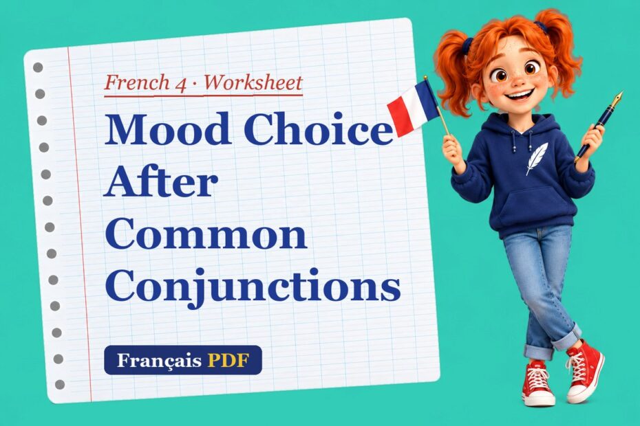Mood Choice After Common Conjunctions – French 4 worksheet with Zoé, the Français PDF coach
