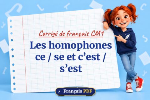 Les homophones ce / se et c’est / s’est : corrigé de français cm1, illustration Français PDF