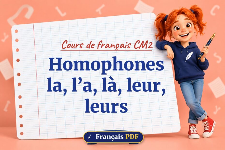 Homophones la, l’a, là, leur, leurs : cours de français cm2, illustration Français PDF
