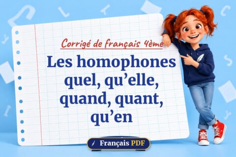 Les homophones quel, qu’elle, quand, quant, qu’en : corrigé de français 4ème, illustration Français PDF