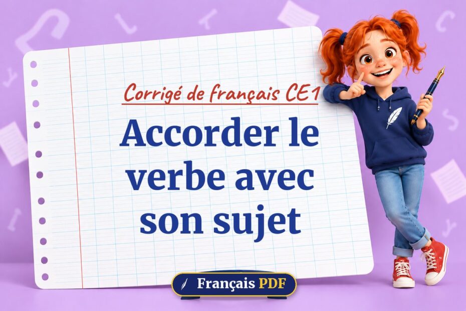 Accorder le verbe avec son sujet : corrigé de français ce1, illustration Français PDF
