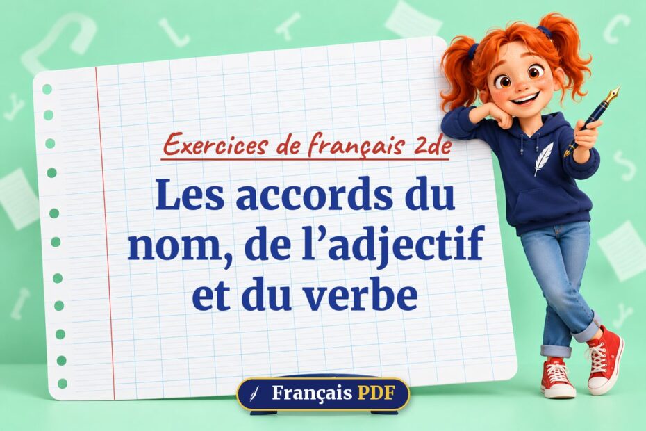 Les accords du nom, de l’adjectif et du verbe : exercices de français 2de, illustration Français PDF