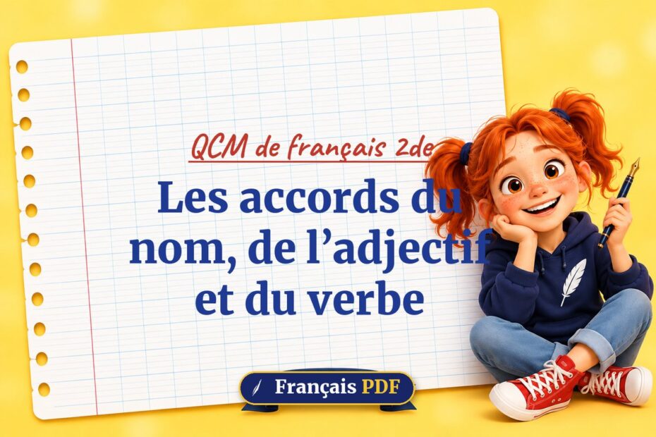 Les accords du nom, de l’adjectif et du verbe : QCM de français 2de, illustration Français PDF