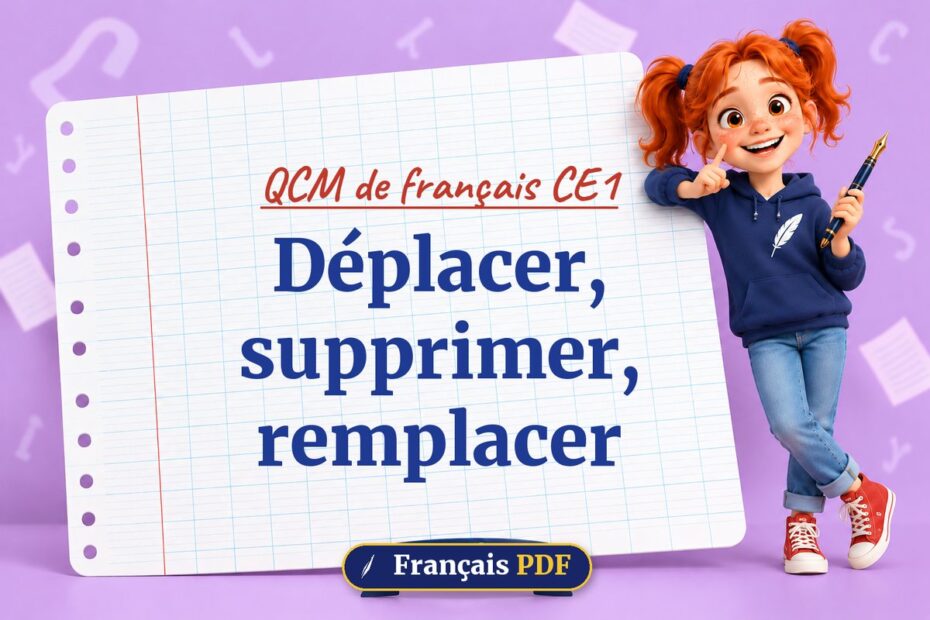 Déplacer, supprimer, remplacer : QCM de français ce1, illustration Français PDF
