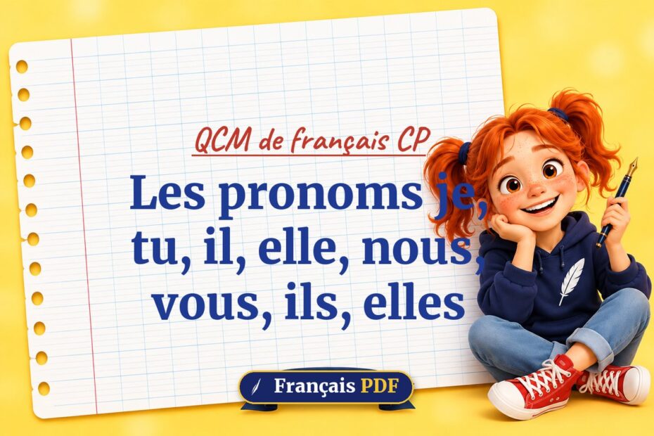 Les pronoms je, tu, il, elle, nous, vous, ils, elles : QCM de français cp, illustration Français PDF