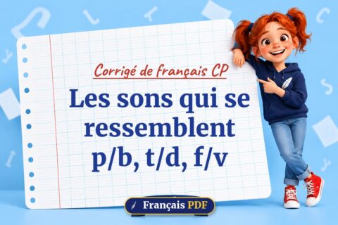 Les sons qui se ressemblent p/b, t/d, f/v : corrigé de français cp, illustration Français PDF