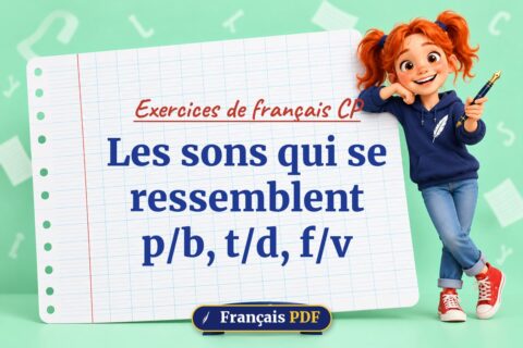 Les sons qui se ressemblent p/b, t/d, f/v : exercices de français cp, illustration Français PDF