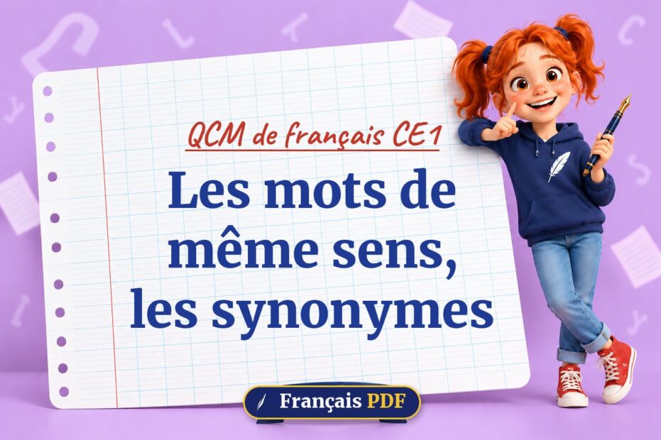 Les mots de même sens, les synonymes : QCM de français ce1, illustration Français PDF