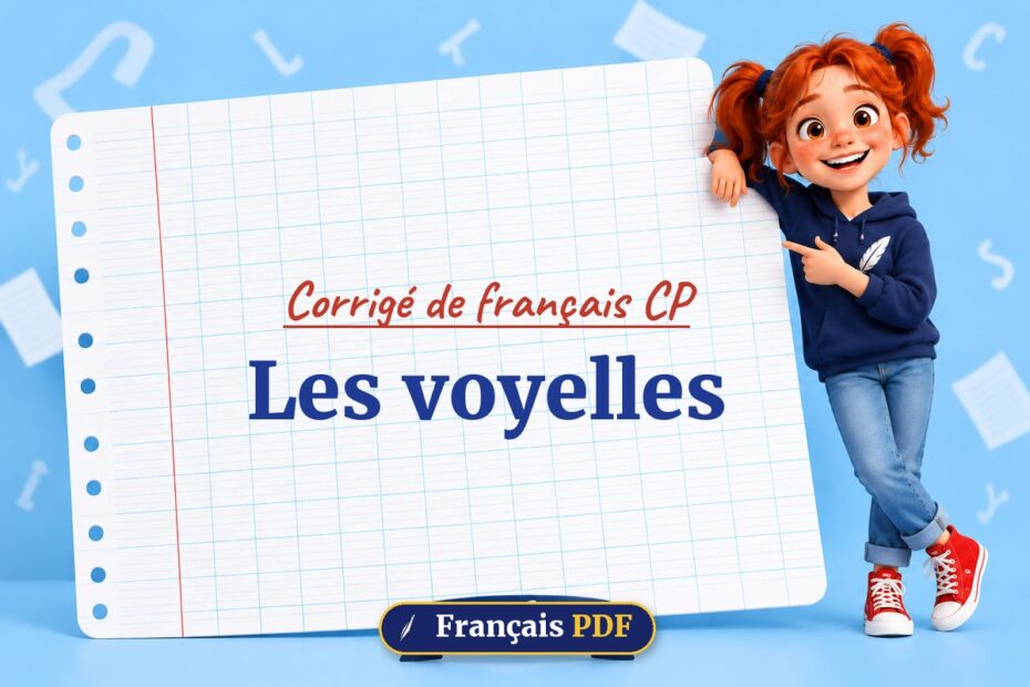 Les voyelles : corrigé de français cp, illustration Français PDF