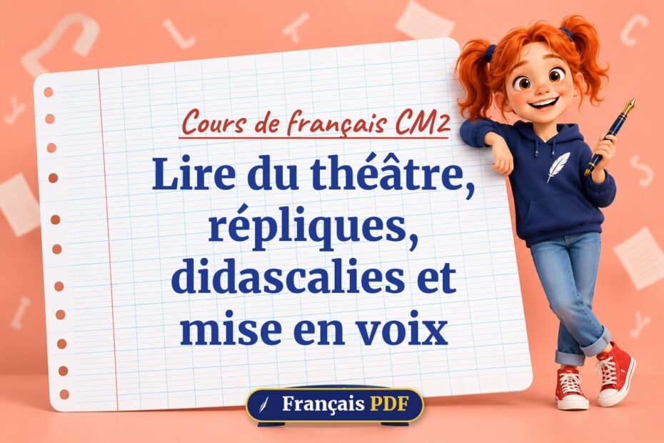 Lire du théâtre, répliques, didascalies et mise en voix : cours de français cm2, illustration Français PDF