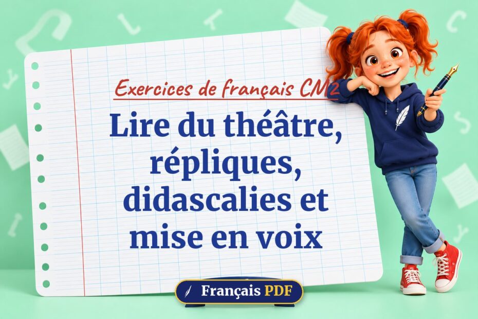 Lire du théâtre, répliques, didascalies et mise en voix : exercices de français cm2, illustration Français PDF