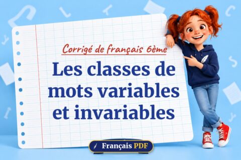 Les classes de mots variables et invariables : corrigé de français 6ème, illustration Français PDF