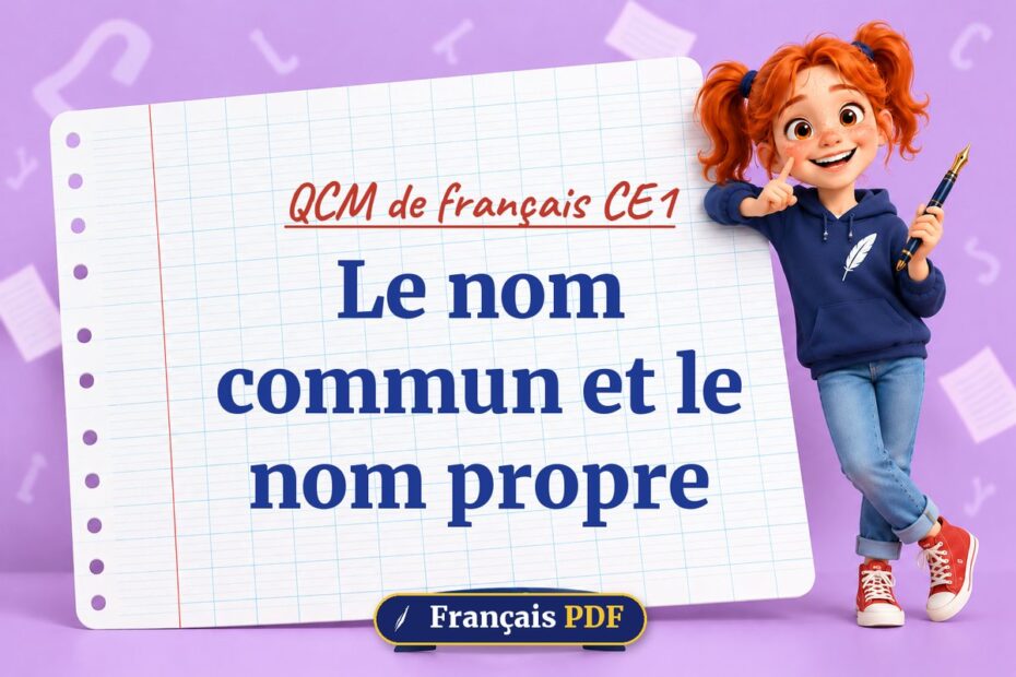 Le nom commun et le nom propre : QCM de français ce1, illustration Français PDF