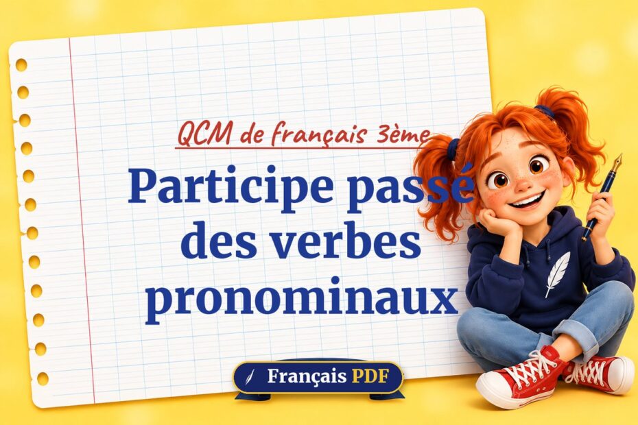 Participe passé des verbes pronominaux : QCM de français 3ème, illustration Français PDF