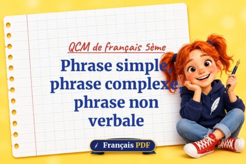 Phrase simple, phrase complexe, phrase non verbale : QCM de français 5ème, illustration Français PDF