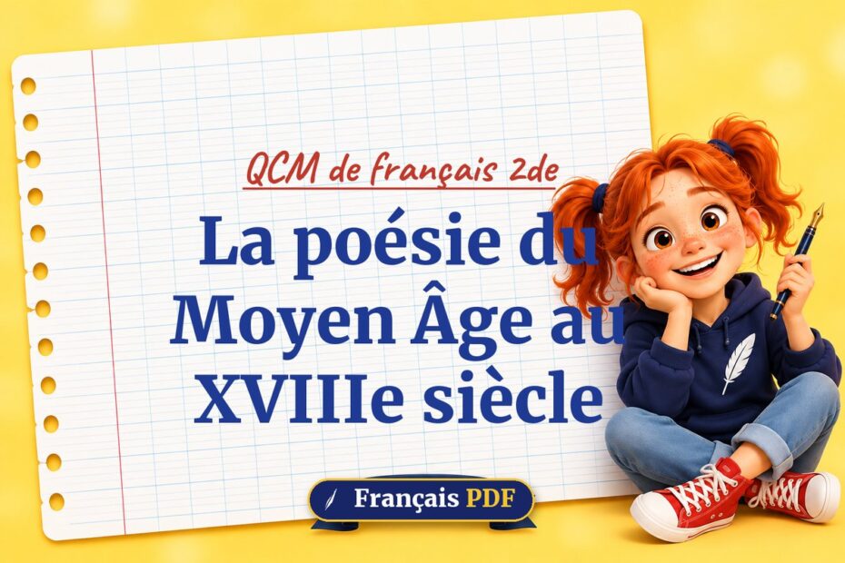 La poésie du Moyen Âge au XVIIIe siècle : QCM de français 2de, illustration Français PDF