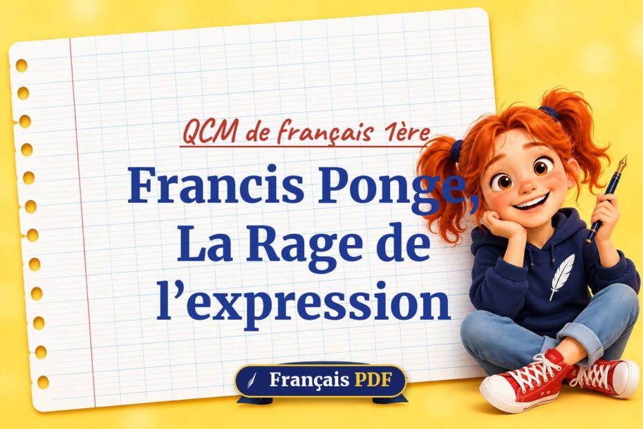 Francis Ponge, La Rage de l’expression : QCM de français 1ère, illustration Français PDF