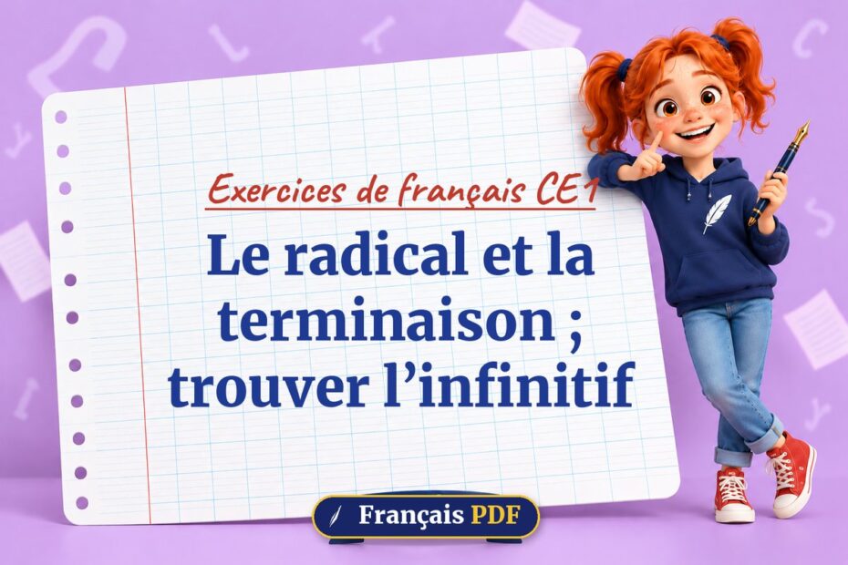 Le radical et la terminaison ; trouver l’infinitif : exercices de français ce1, illustration Français PDF
