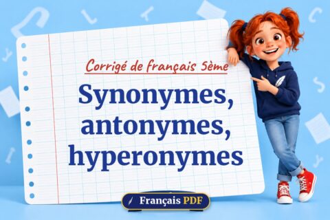 Synonymes, antonymes, hyperonymes : corrigé de français 5ème, illustration Français PDF