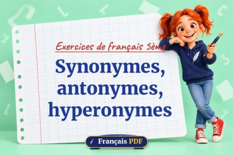 Synonymes, antonymes, hyperonymes : exercices de français 5ème, illustration Français PDF