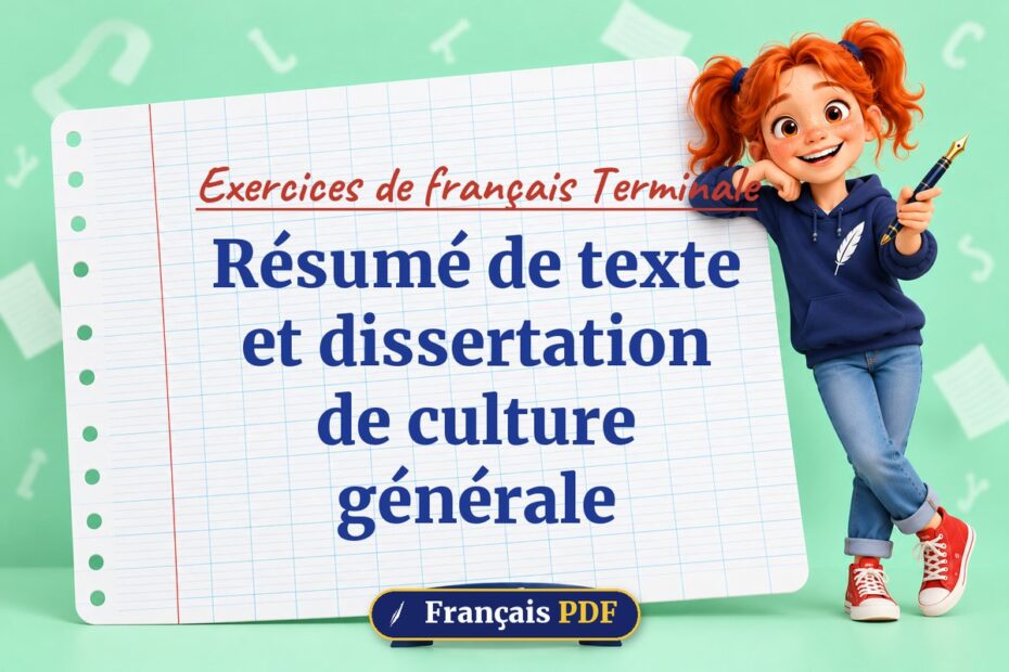 Résumé de texte et dissertation de culture générale : exercices de français terminale, illustration Français PDF