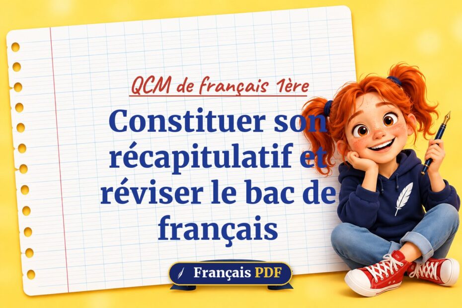 Constituer son récapitulatif et réviser le bac de français : QCM de français 1ère, illustration Français PDF