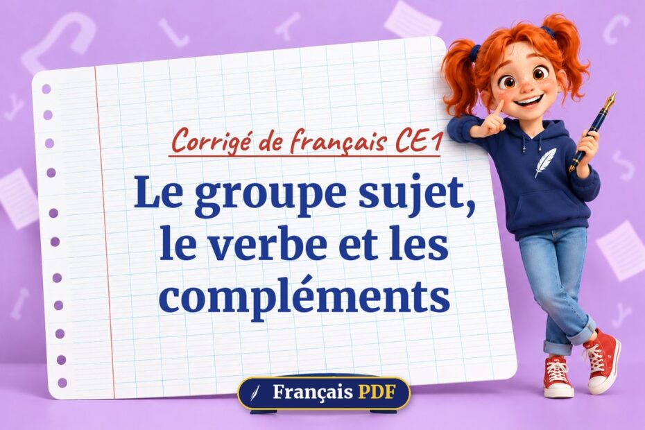 Le groupe sujet, le verbe et les compléments : corrigé de français ce1, illustration Français PDF