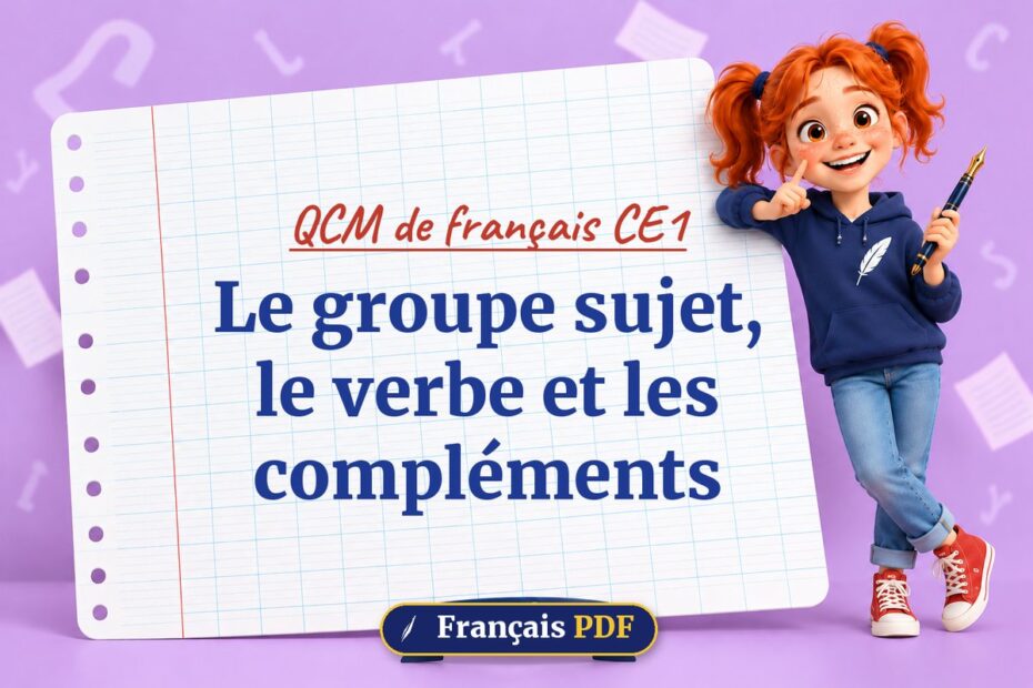 Le groupe sujet, le verbe et les compléments : QCM de français ce1, illustration Français PDF