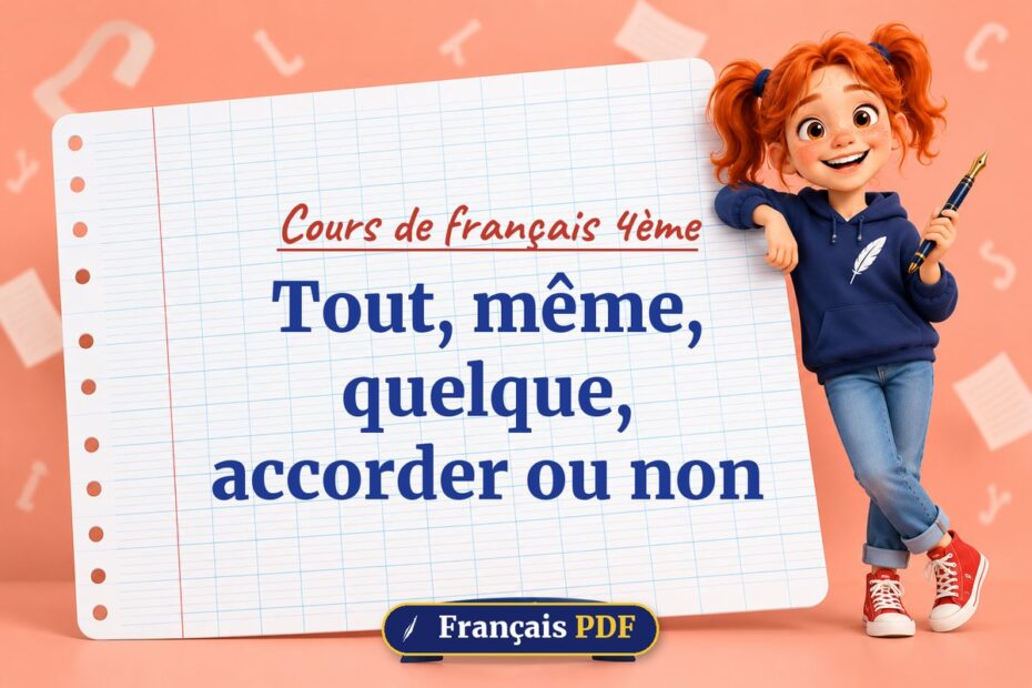 Tout, même, quelque, accorder ou non : cours de français 4ème, illustration Français PDF