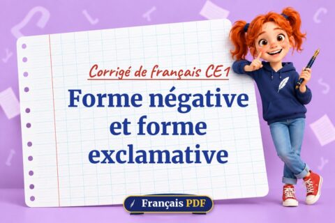 Forme négative et forme exclamative : corrigé de français ce1, illustration Français PDF