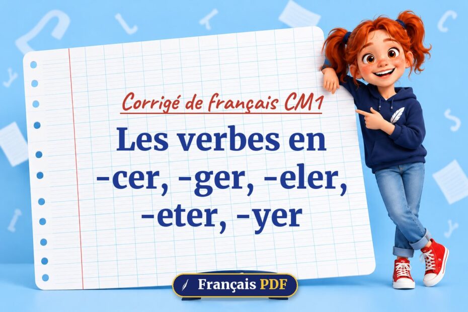 Les verbes en -cer, -ger, -eler, -eter, -yer : corrigé de français cm1, illustration Français PDF