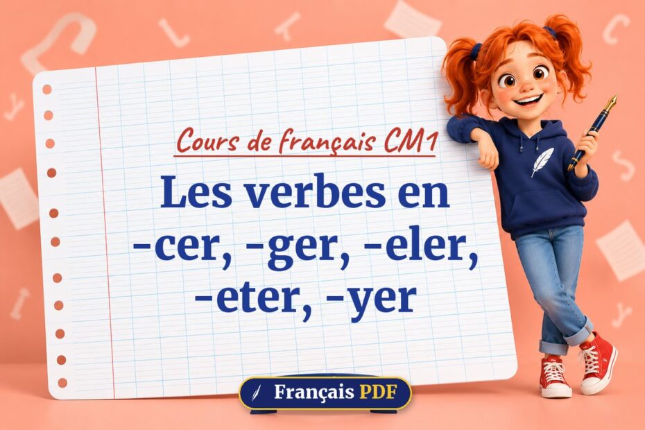 Les verbes en -cer, -ger, -eler, -eter, -yer : cours de français cm1, illustration Français PDF
