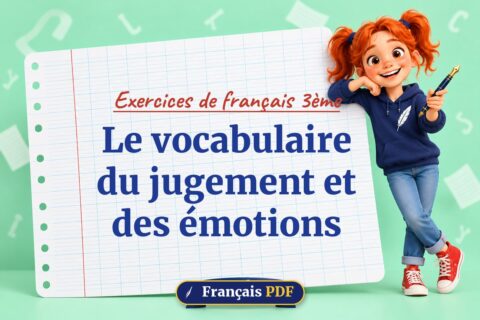 Le vocabulaire du jugement et des émotions : exercices de français 3ème, illustration Français PDF