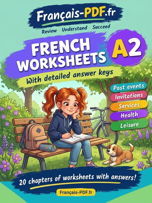 Book cover: French A2 worksheets with answer keys
