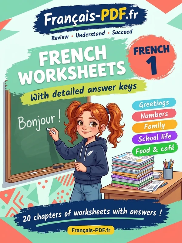 Book cover: French 1 worksheets with answer keys